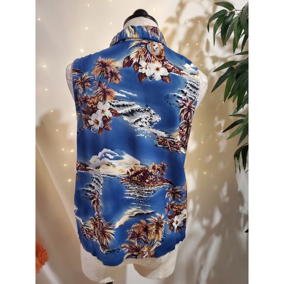 Vtg 90s Hilo Hattie Hawaiian Original Floral Button Sleeveless Top Womens Size M - Picture 3 of 9